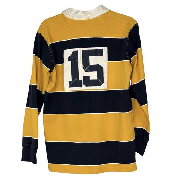Vintage 90s Abercrombie Fitch Rugby Shirt XL Fits Size M Striped Crest Navy Gold - Picture 3 of 4